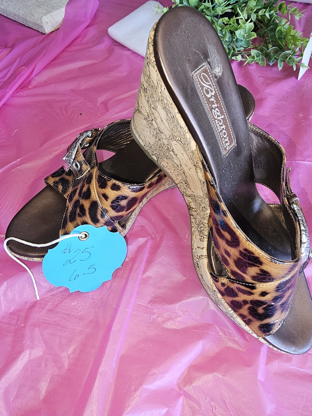 Brighton Leopard Print Wedge Sandals - Brown Animal Print. 6.5